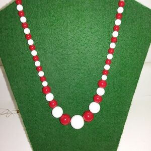 Red and White Beaded Necklace
